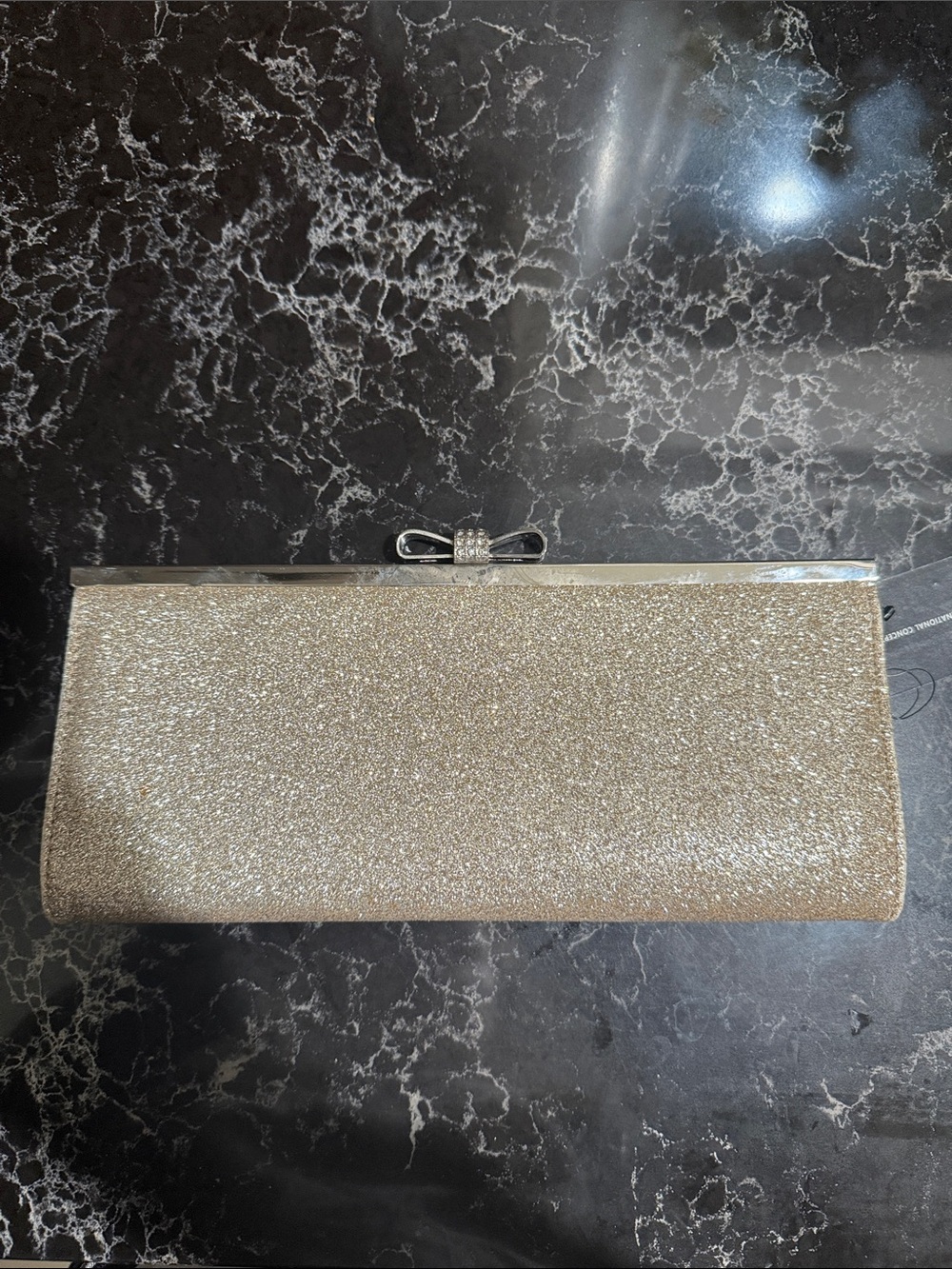 INC International Concepts Glitter Bow Clasp Clutch - Gold